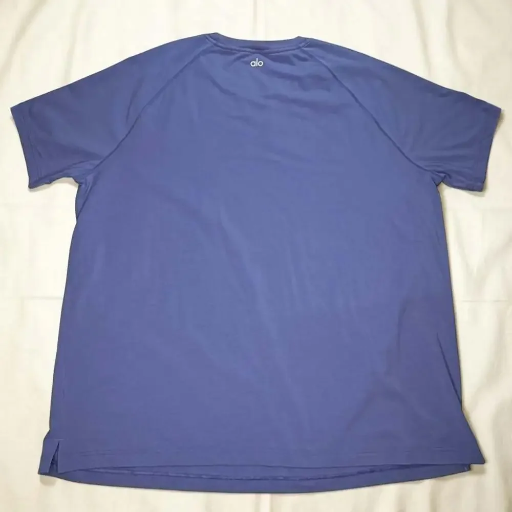 Alo Yoga Triumph Crewneck Raglan Short Sleeve T-Shirt Blue 2XL